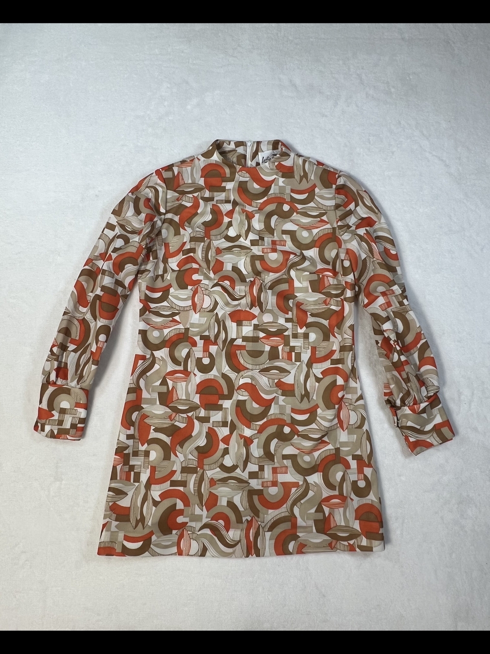 Leslie Fay Beige, Tan and Orange Geometric Mini Dress